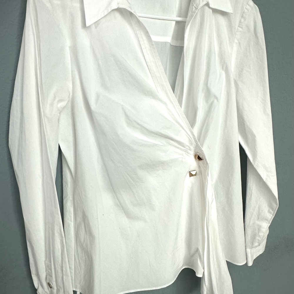 INC International Concepts White Wrap Blouse